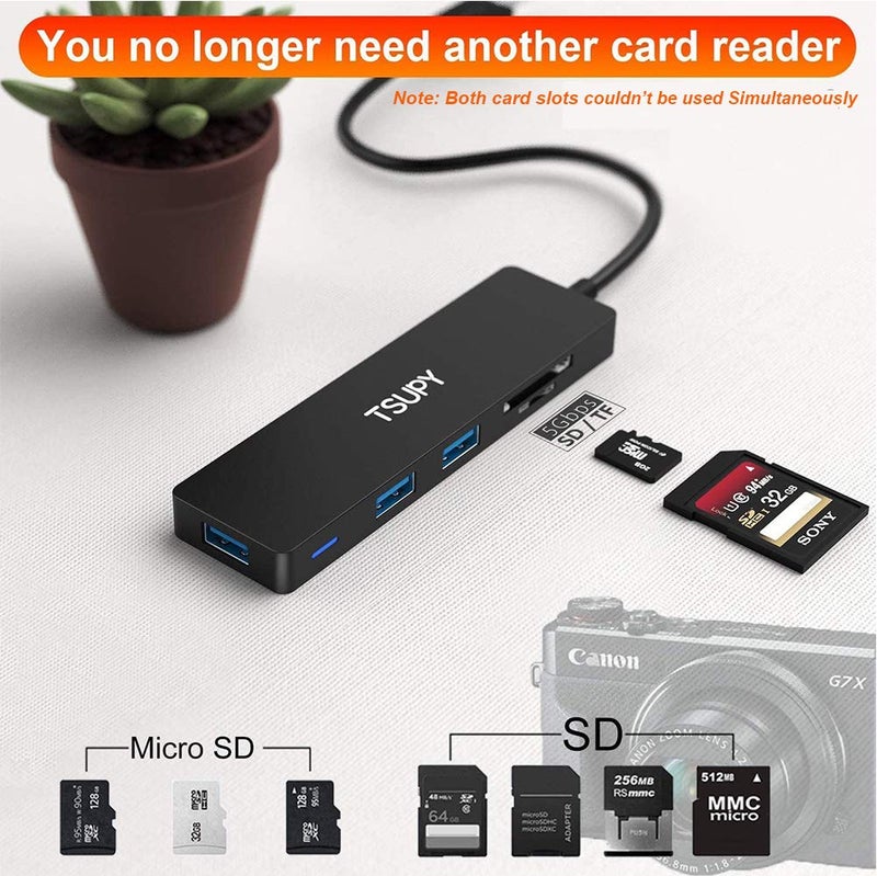 TSUPY USB Hub 3.0, TSUPY 5 in 1 Multiport Adapter USB 3.0 Hub with SD Micro SD Card Reader, 3 USB 3.0 Ports Compatible for Laptop, MacBook, PC, Printer,Surface Pro, USB Flash Drives - Image 5